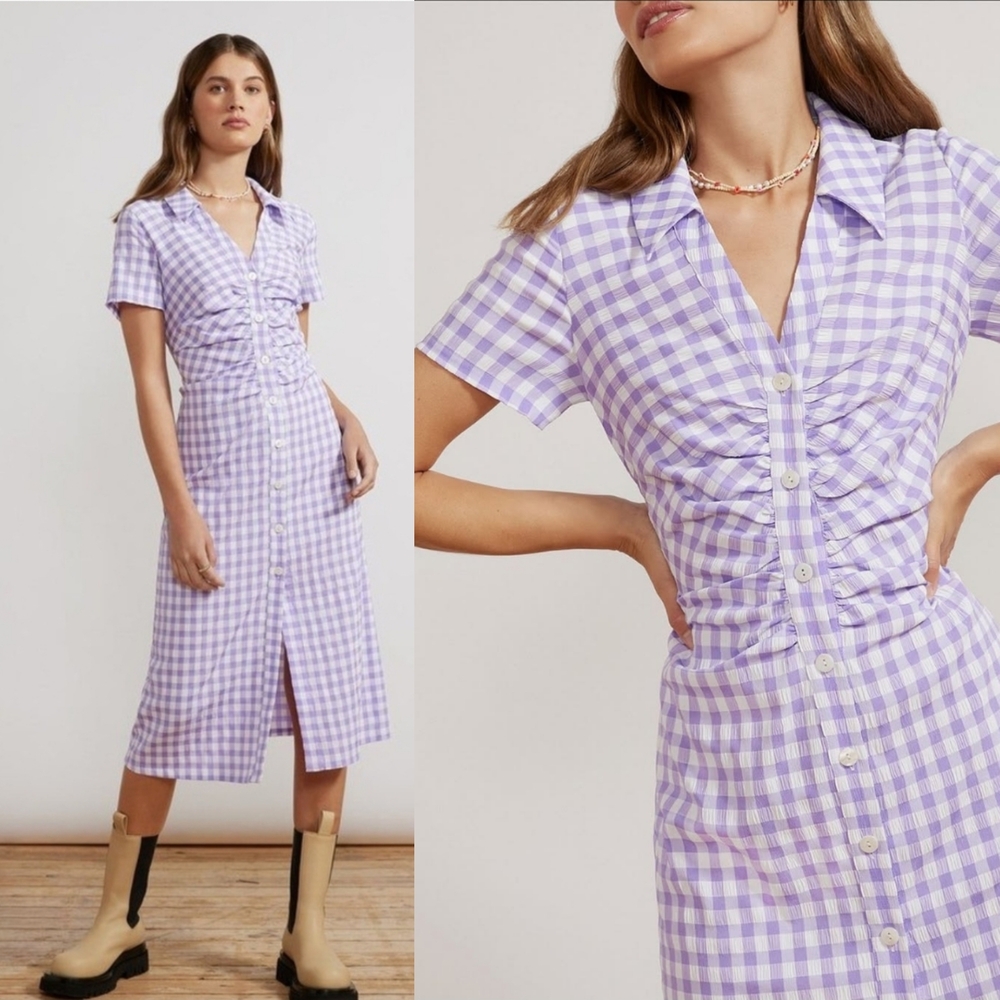 Kitri Janelle Gingham Seersucker Shirt Dress